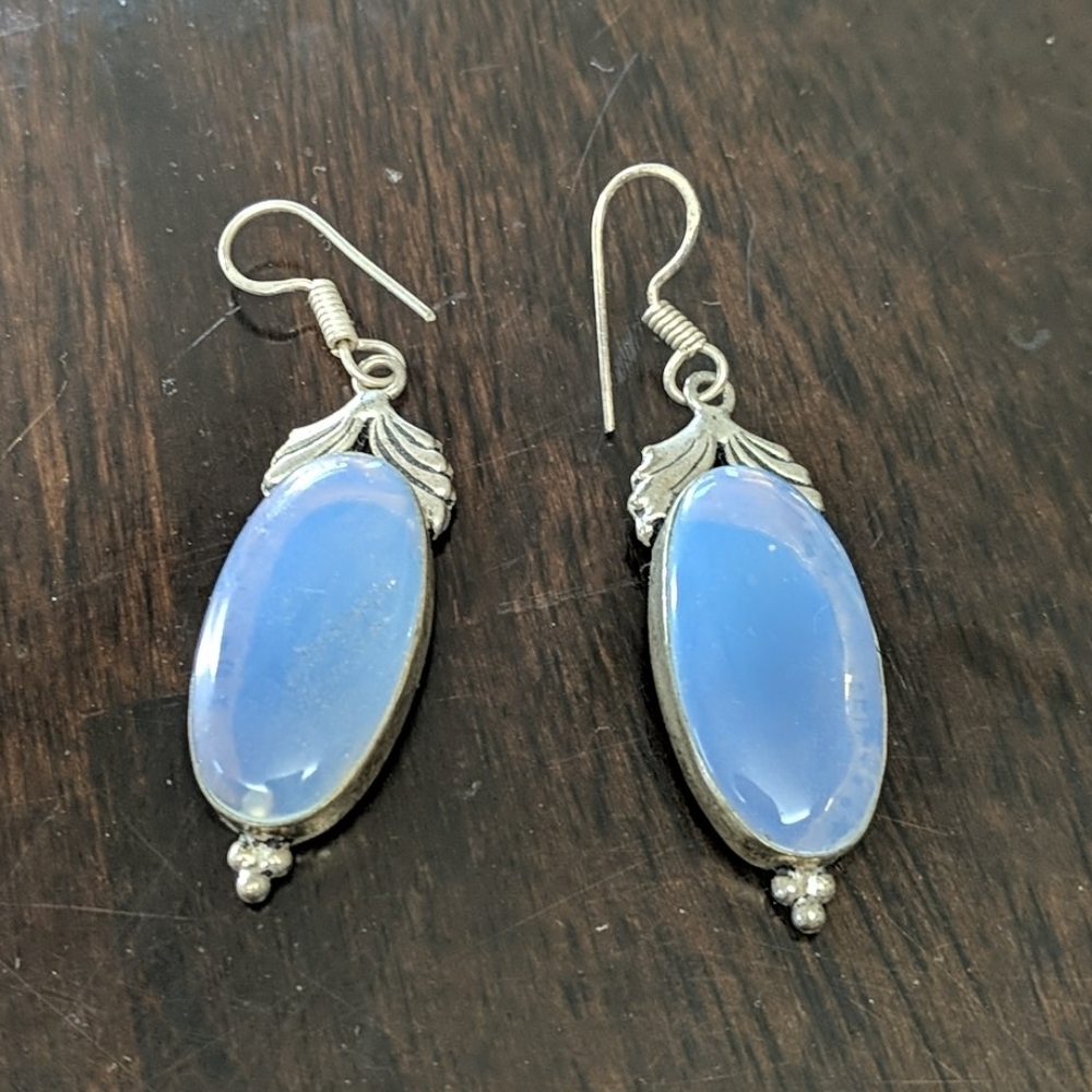 Stainless Steel Milky Quartz Dangle Earrings